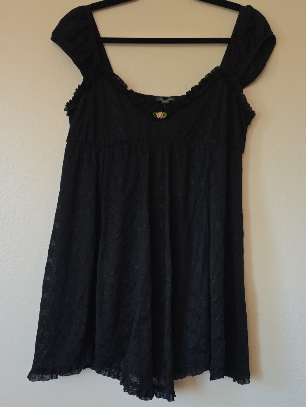 Wild Fable Black Smocked Baby Doll Dress with Lace Trim